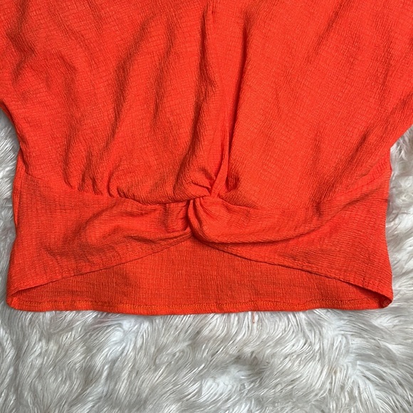 Zara orange V-neck blouse with knot front detail size medium - Picture 2 of 7
